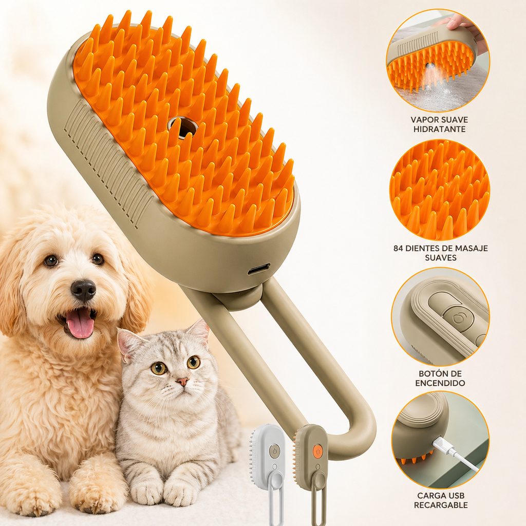 Cepillo de vapor para mascotas 3 en 1
