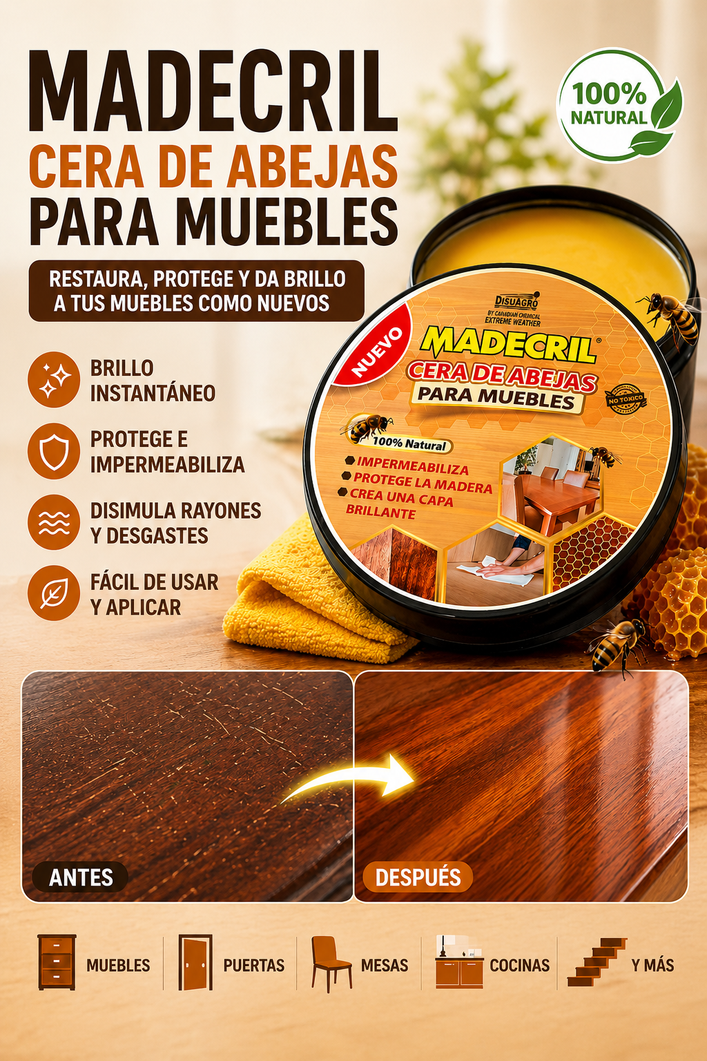 Cera Restauradora y Brilladora de Madera