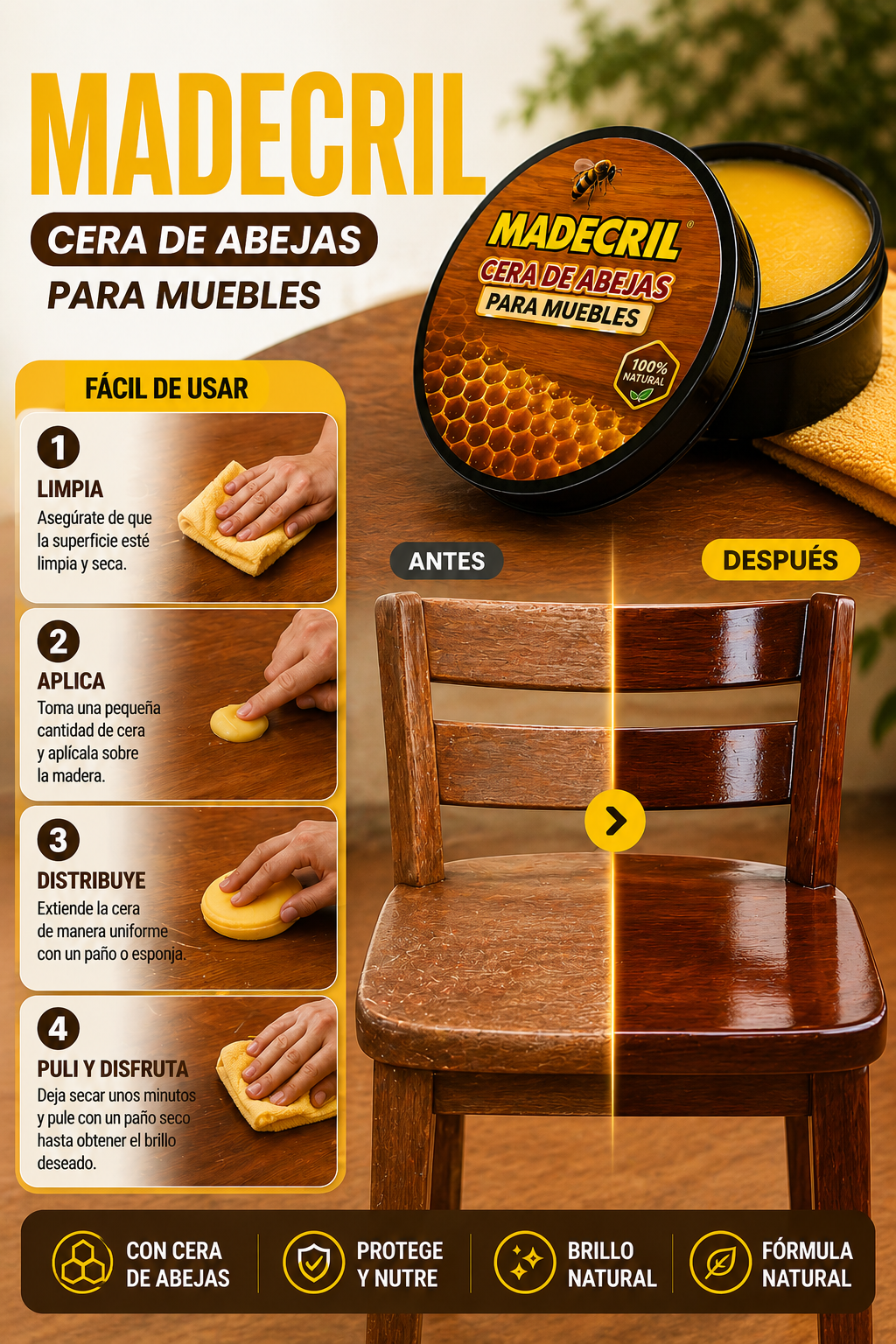 Cera Restauradora y Brilladora de Madera
